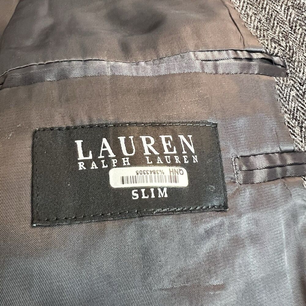 Lauren Ralph Lauren Grey Herringbone 100% Wool Blazer Sport Coat Men’s 44R Slim - Picture 6 of 10